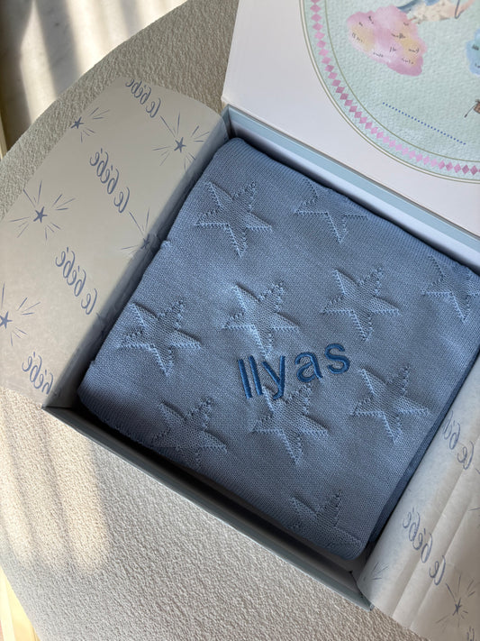 Personalised Blue Star Jacquard Cotton Knit Blanket