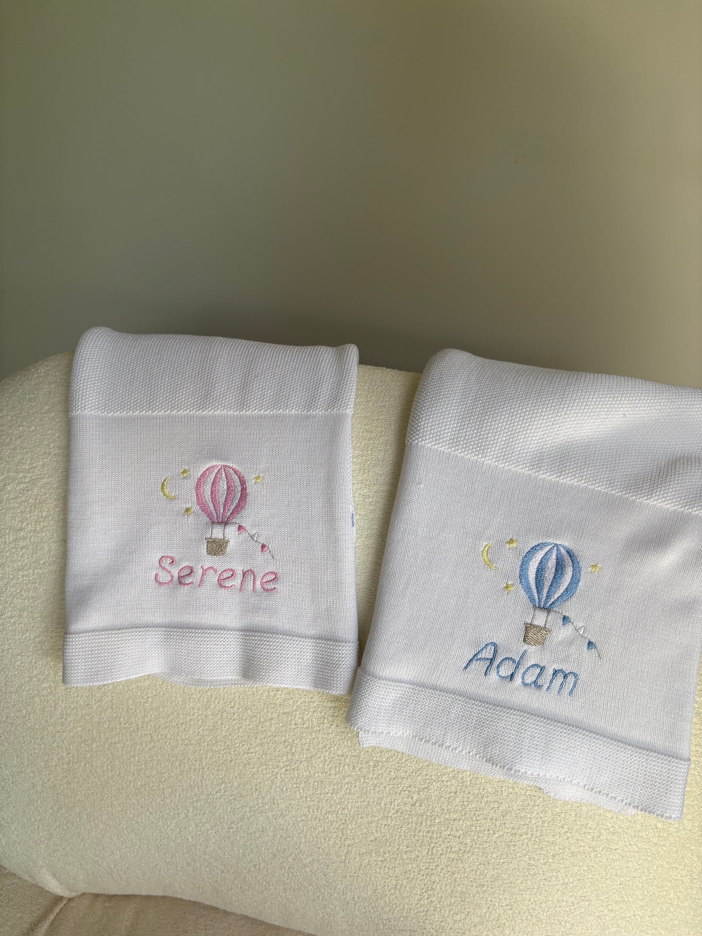 Blue Hot Air Balloon Personalised Baby Blanket