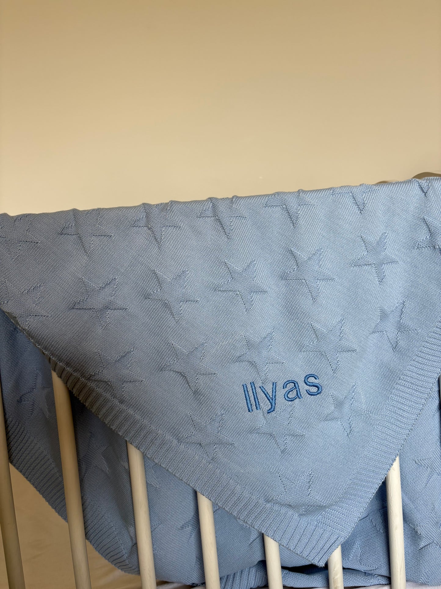 Personalised Blue Star Jacquard Cotton Knit Blanket