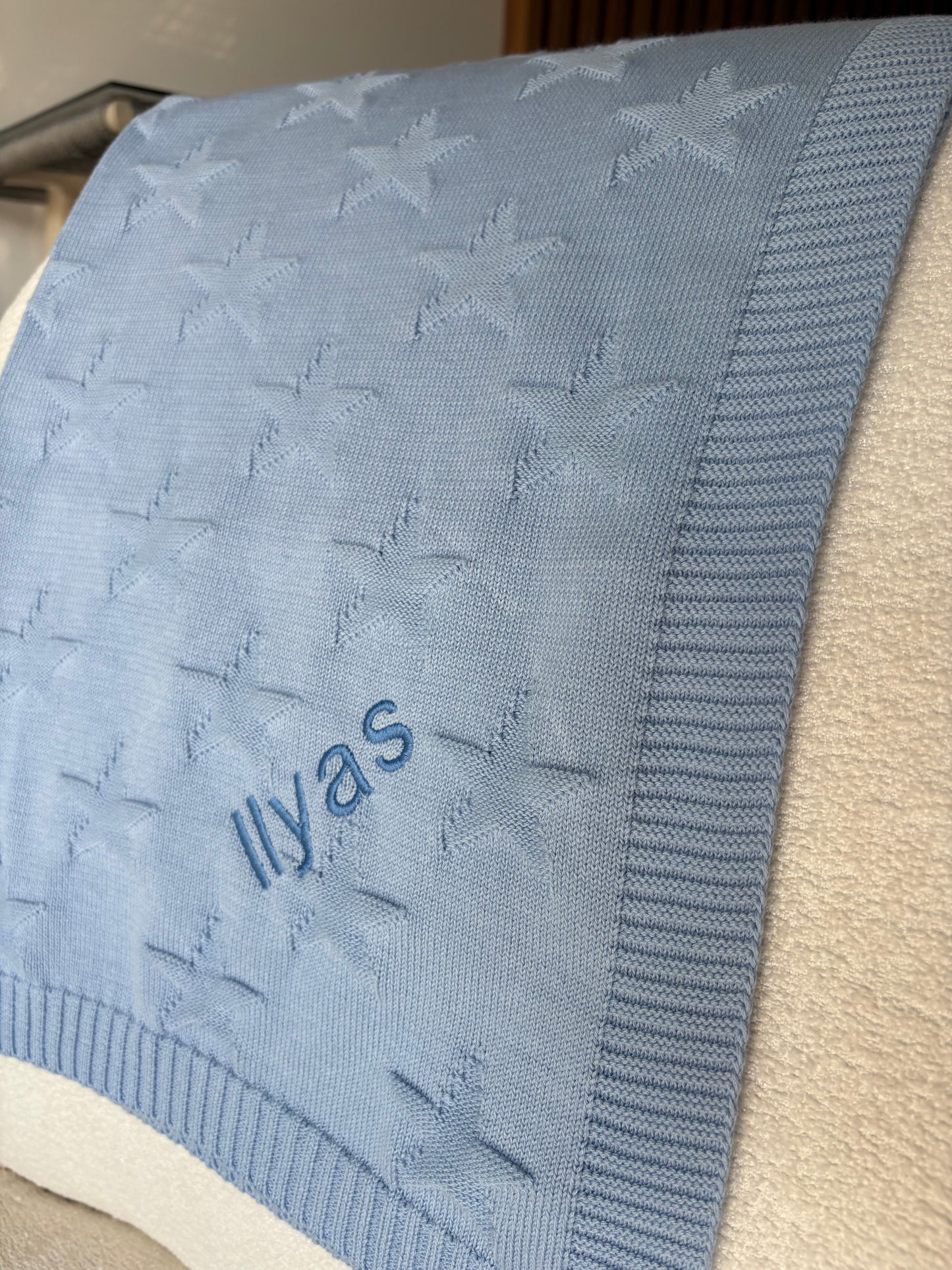 Personalised Blue Star Jacquard Cotton Knit Blanket