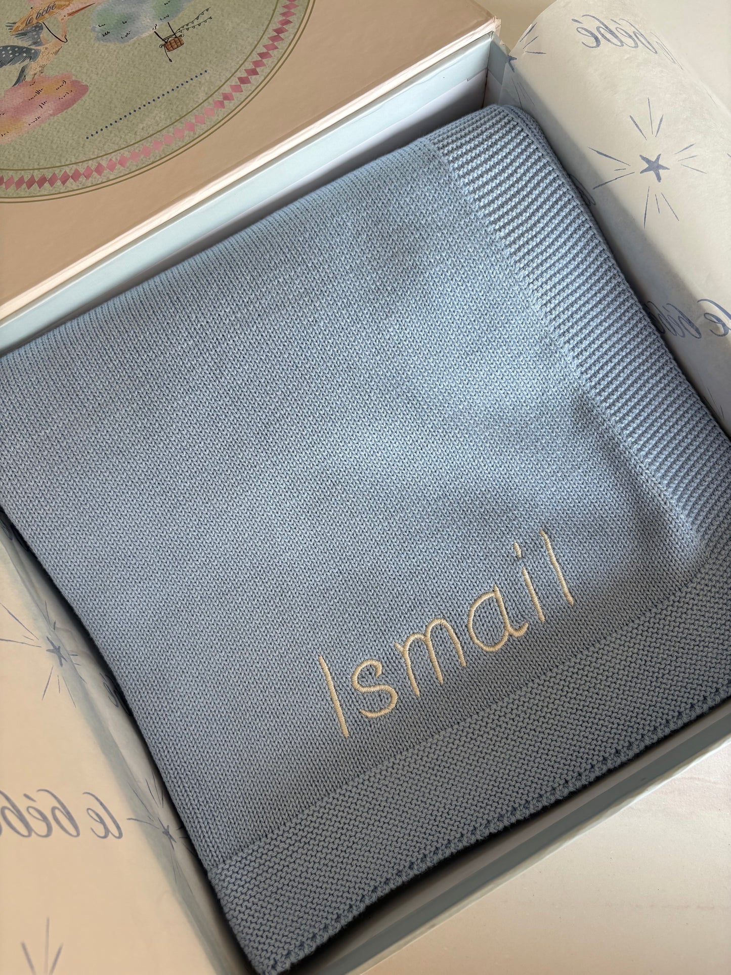Personalised Blue Cotton Knit Blanket
