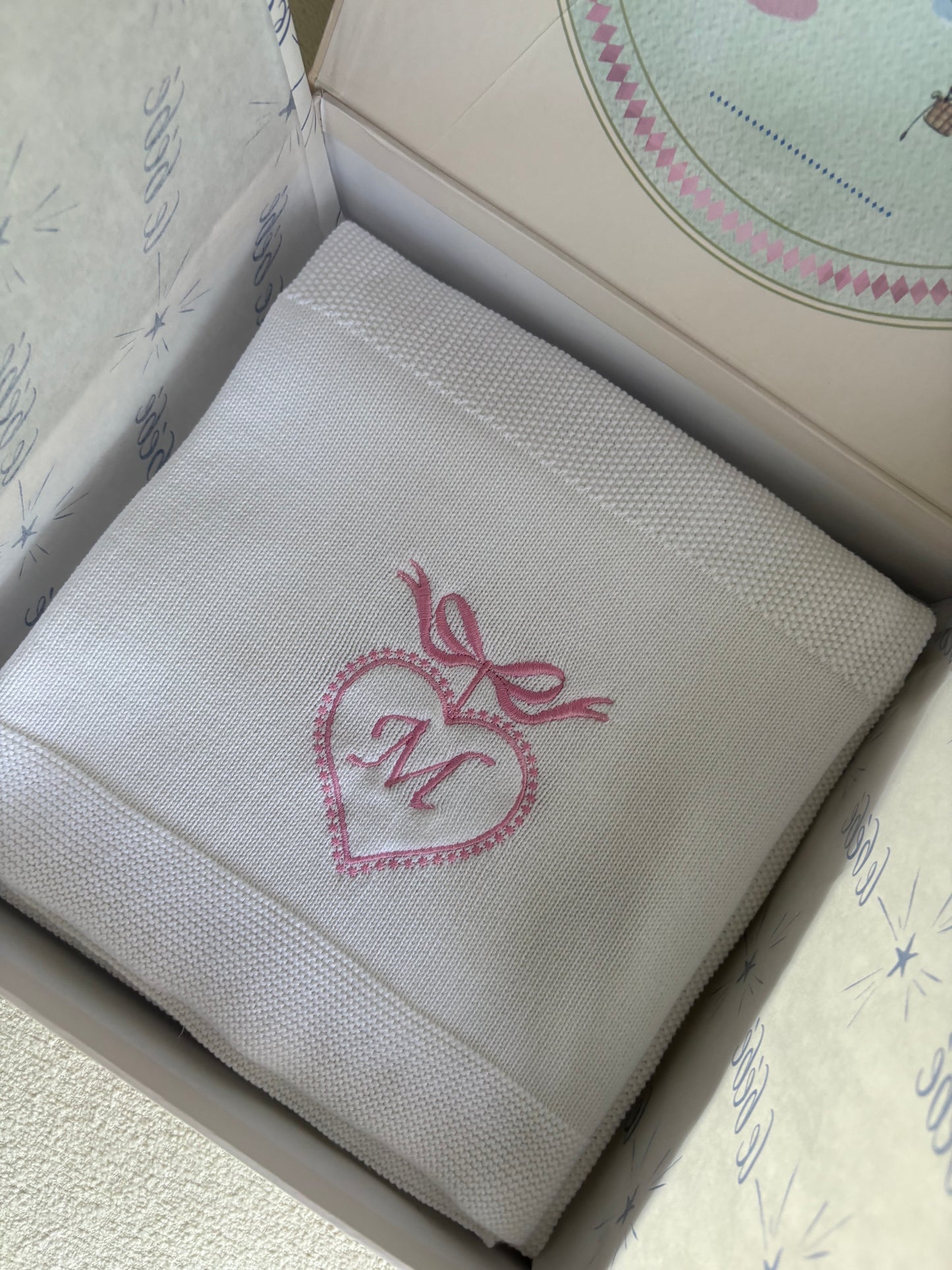 Heart Bow Frame with Initials Baby Blanket