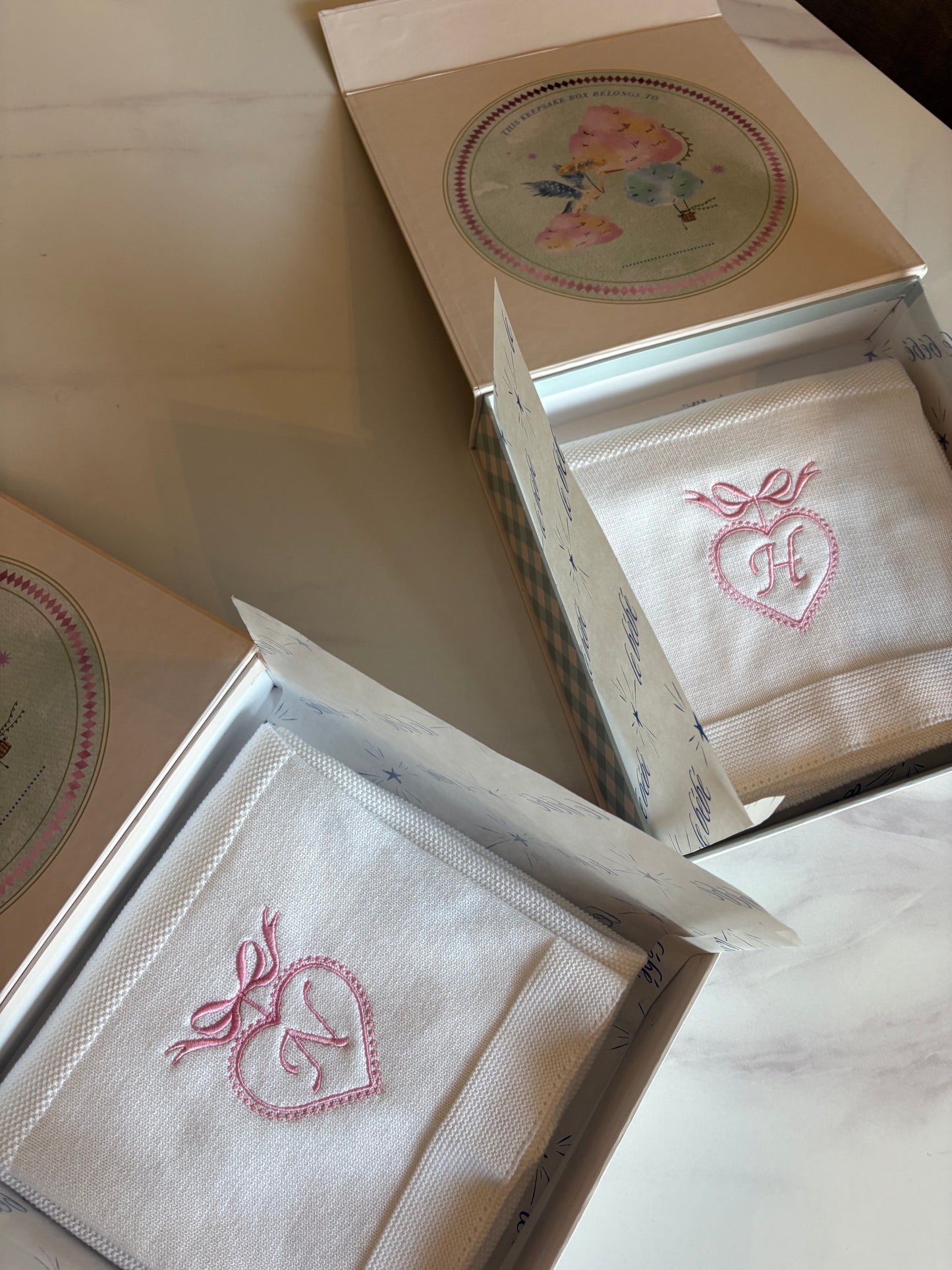 Heart Bow Frame with Initials Baby Blanket