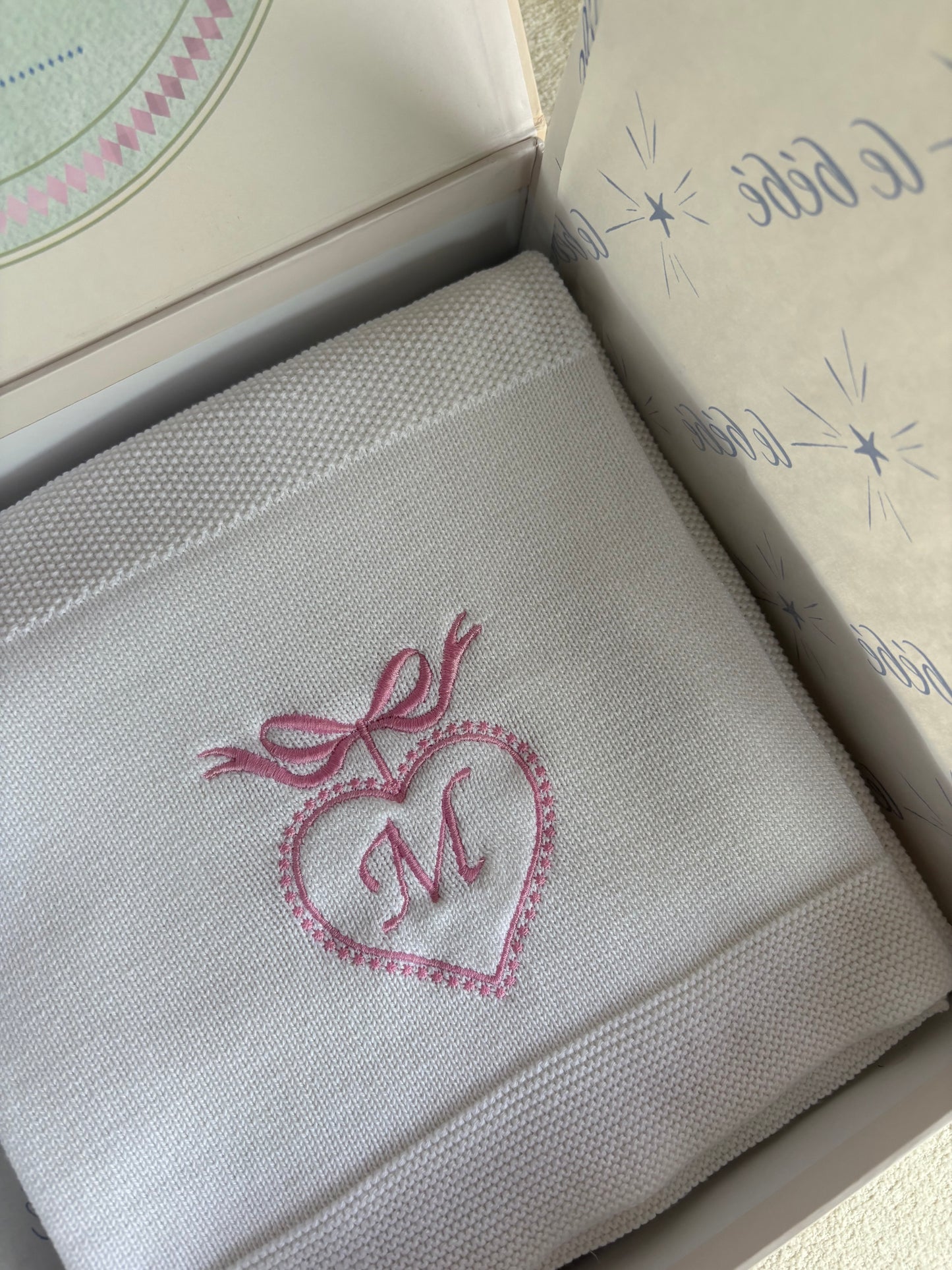 Heart Bow Frame with Initials Baby Blanket