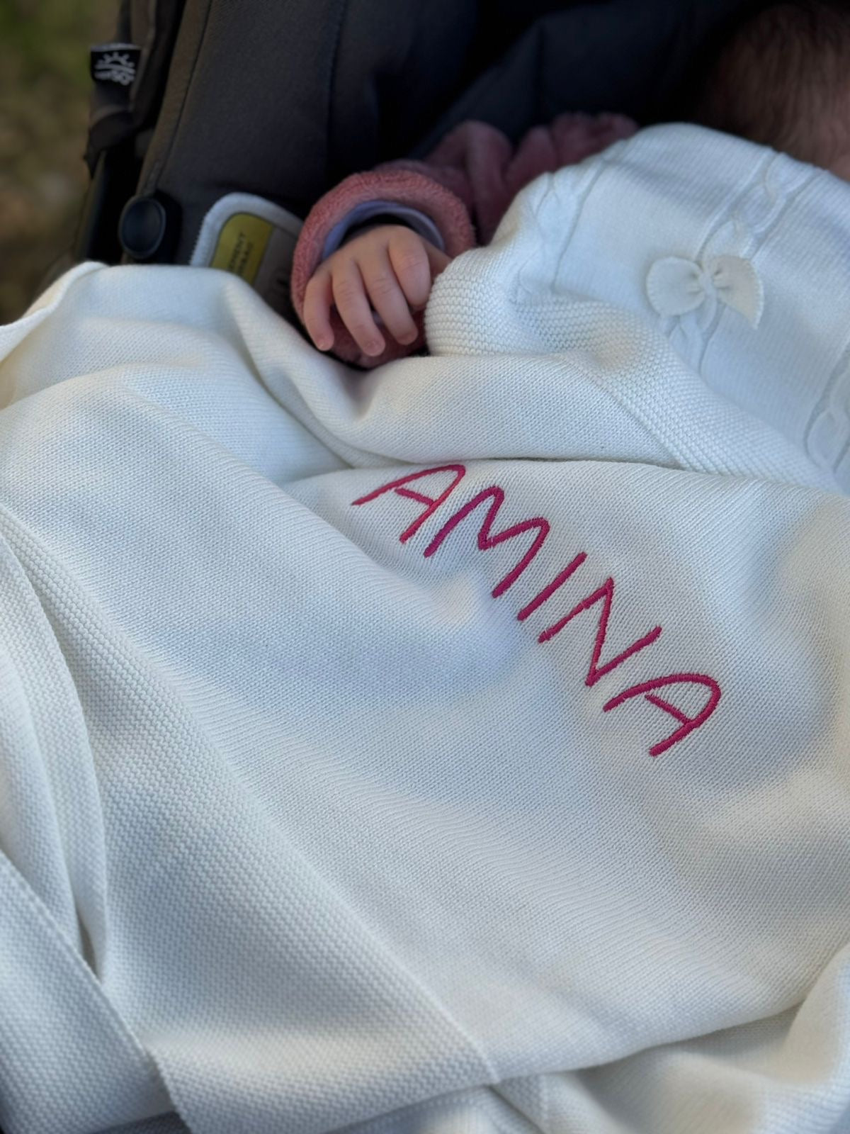 Personalised White Bows Baby Blanket