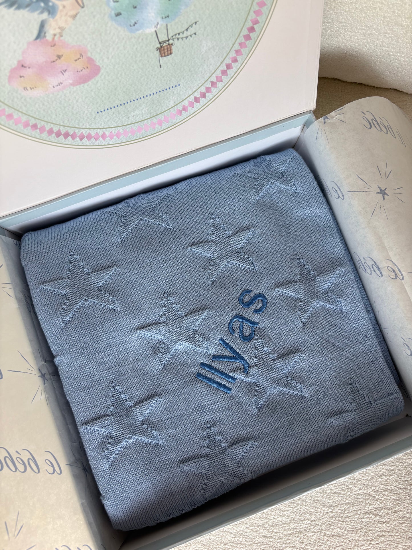 Personalised Blue Star Jacquard Cotton Knit Blanket