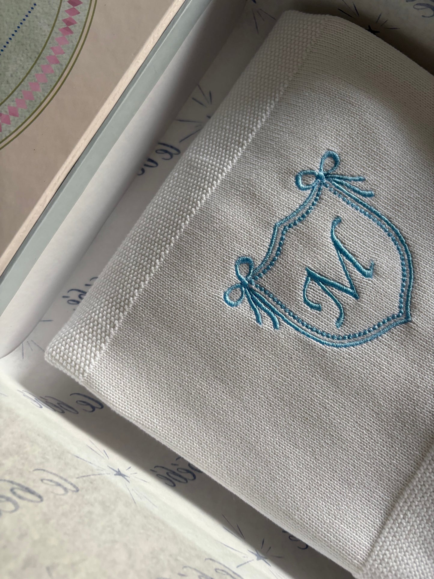 Crescent with Initials Baby Blanket