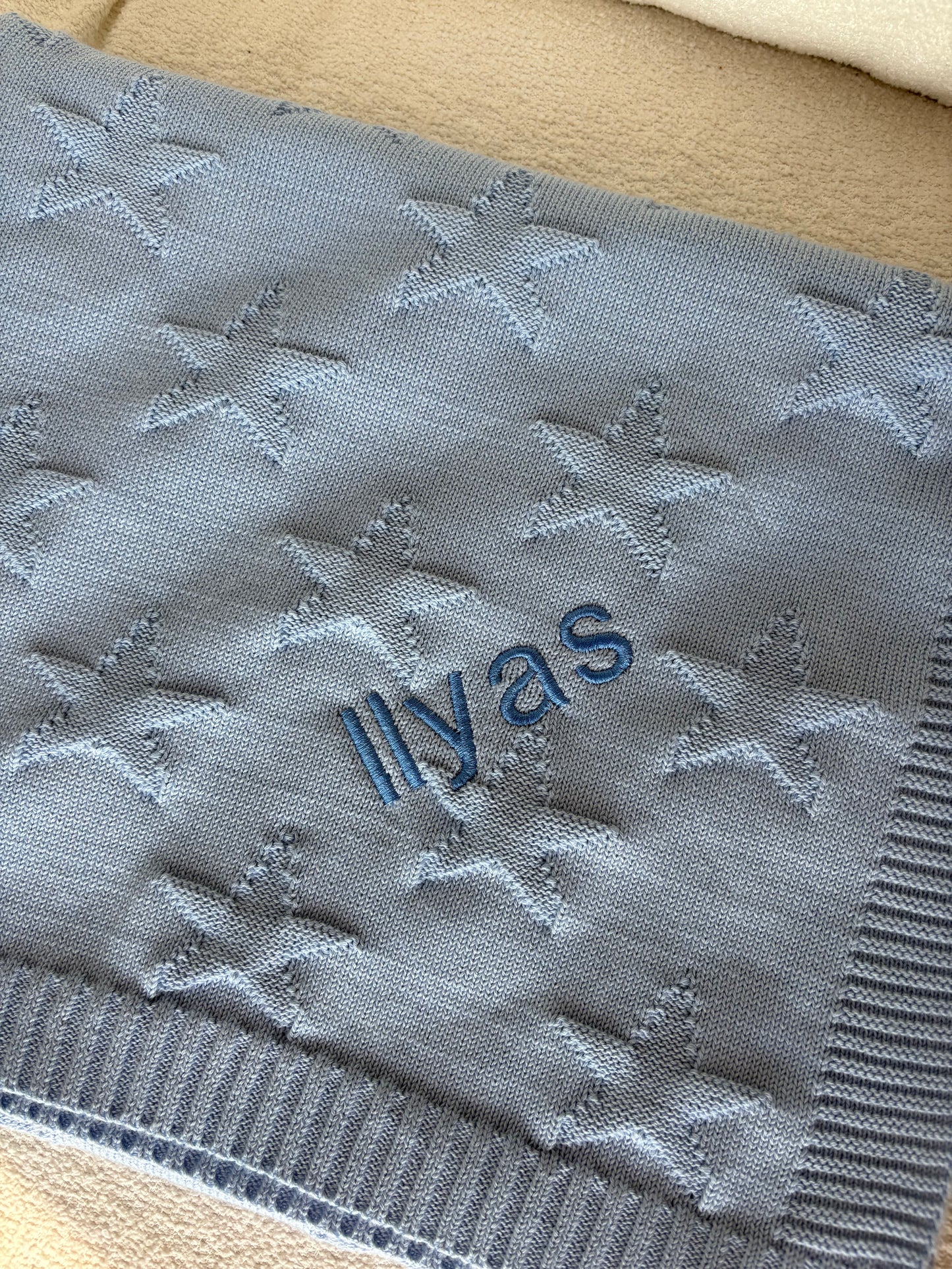 Personalised Blue Star Jacquard Cotton Knit Blanket