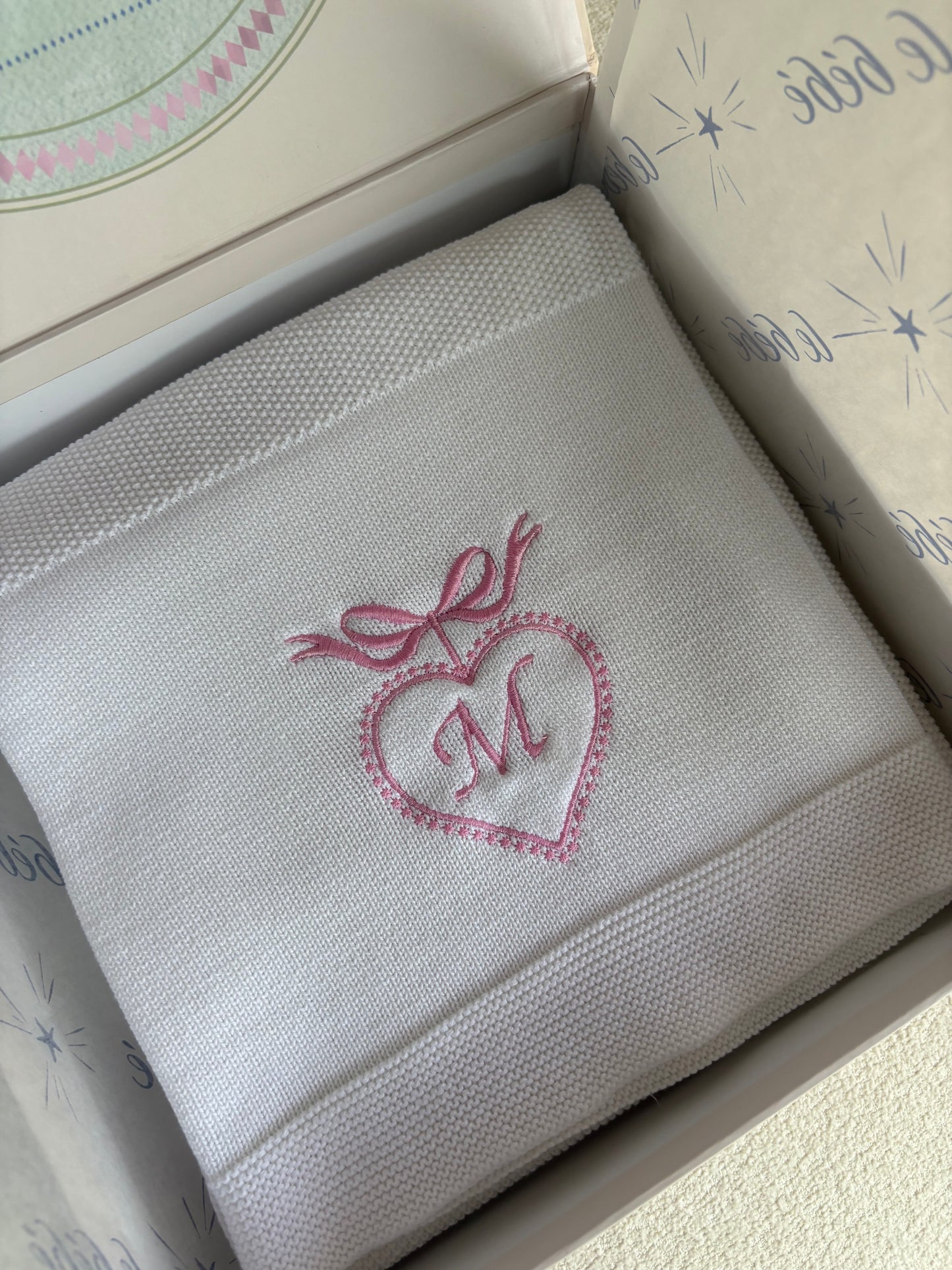 Heart Bow Frame with Initials Baby Blanket