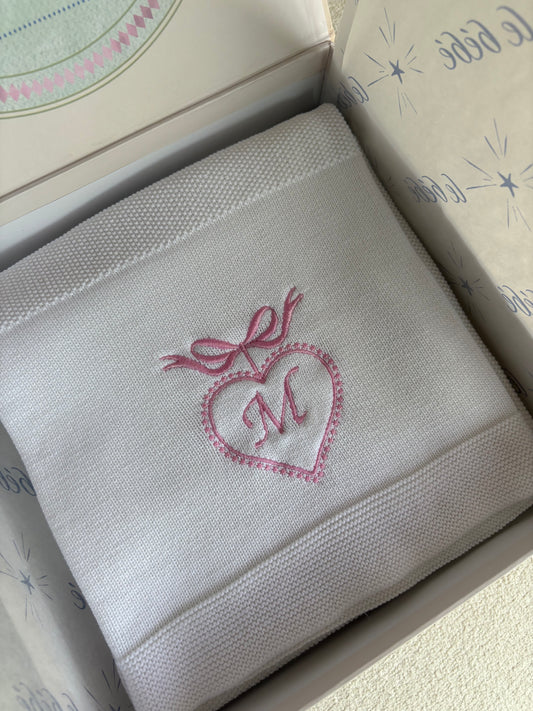 Heart Bow Frame with Initials Baby Blanket