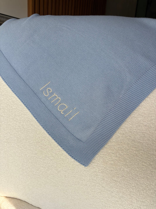 Personalised Blue Cotton Knit Blanket