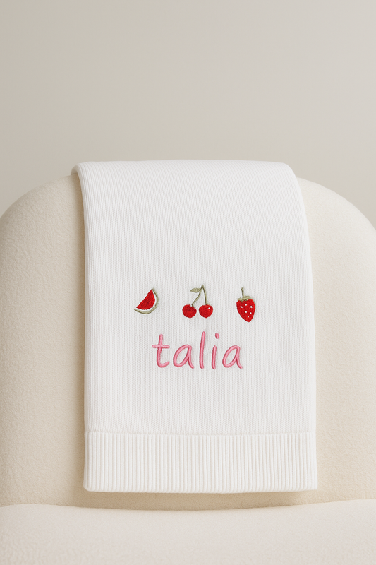 Personalised Berries White Baby Blanket